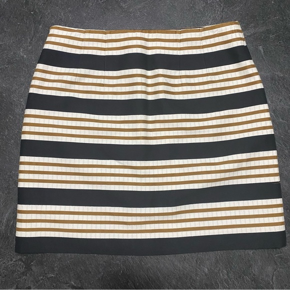 NWOT Loft A Line Striped Size 8 Lined Black/Taupe/Cream Side Zip Skirt #0590 - Picture 2 of 10